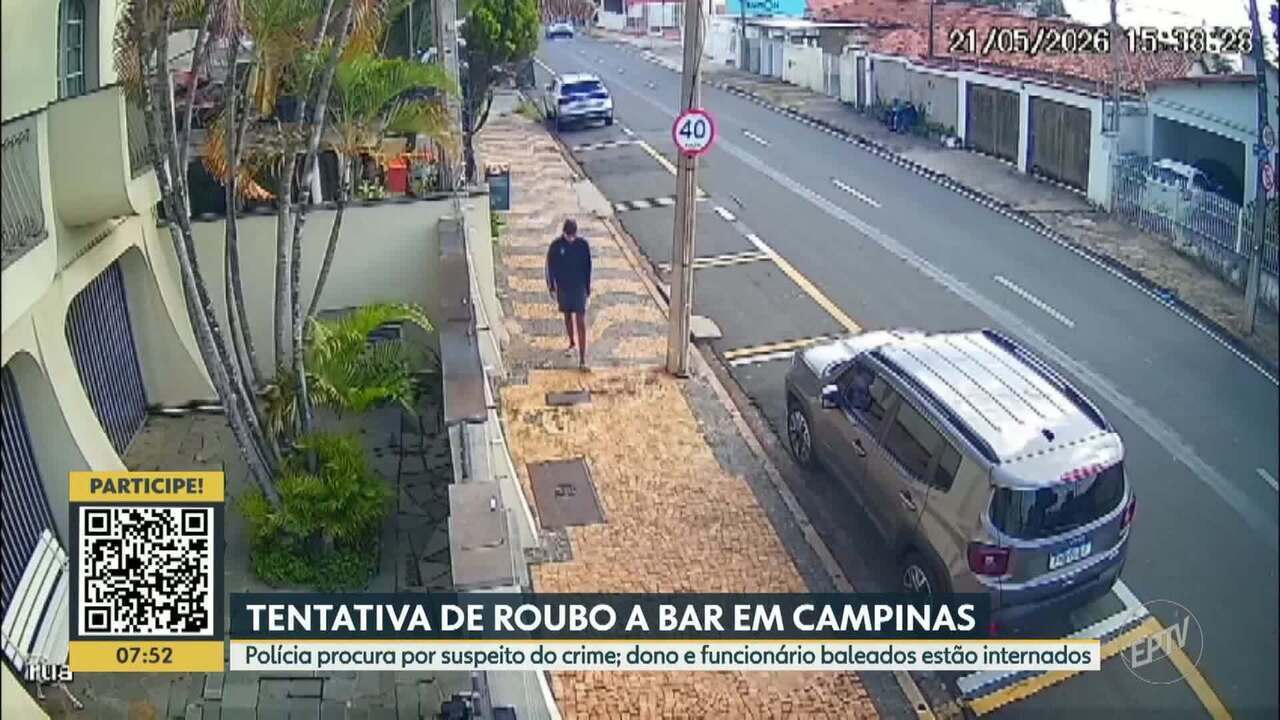 Polícia procura suspeito de balear duas pessoas em tentativa de roubo a bar em Campinas