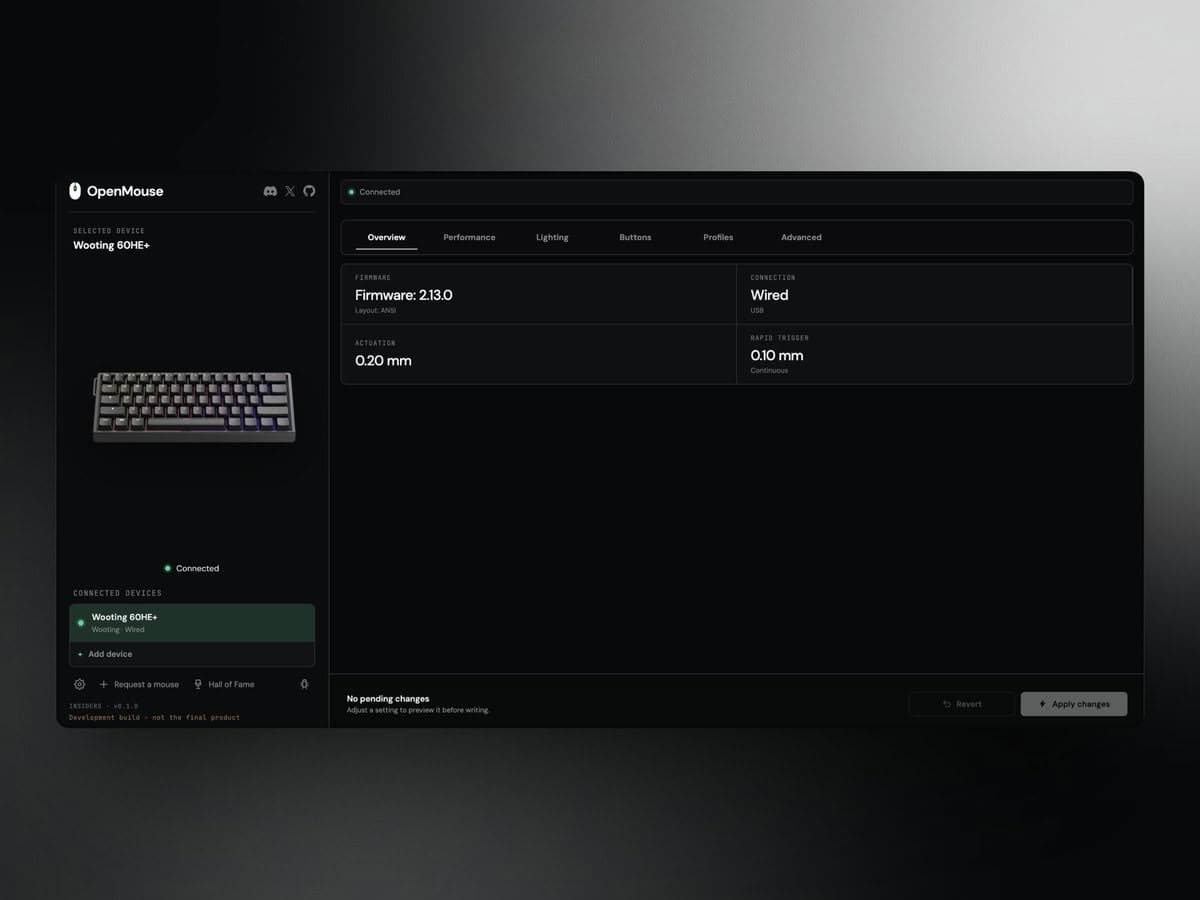 OpenMouse Previews Open-Source Keyboard Configuration with Wooting 60HE+ Support