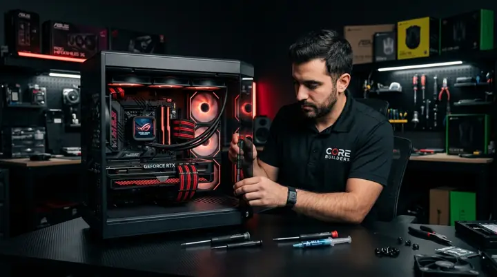 Montagem de PC gamer com water cooler e iluminação RGB em Campinas