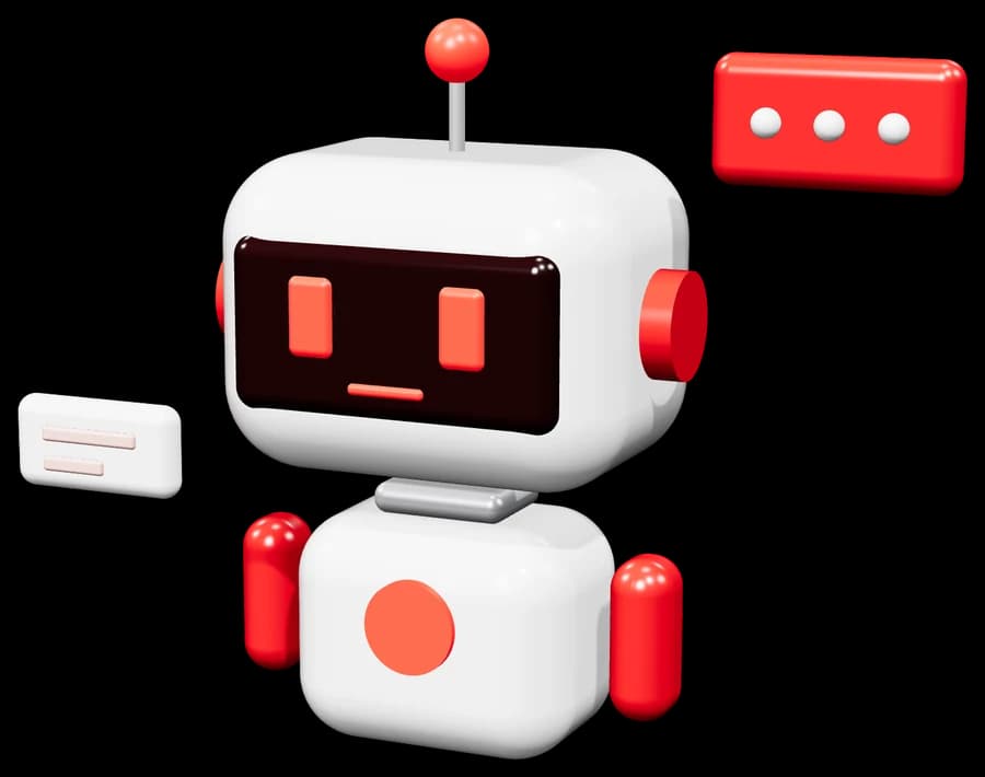 Robô assistente em 3D com balões de conversa