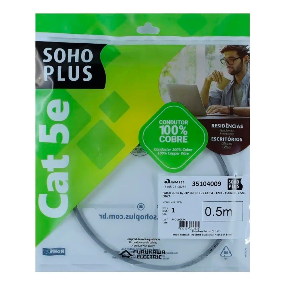 Vale a pena: Patch Cord CAT.5e Furukawa SohoPlus, 2.5m, Cinza, T568A - 35103026