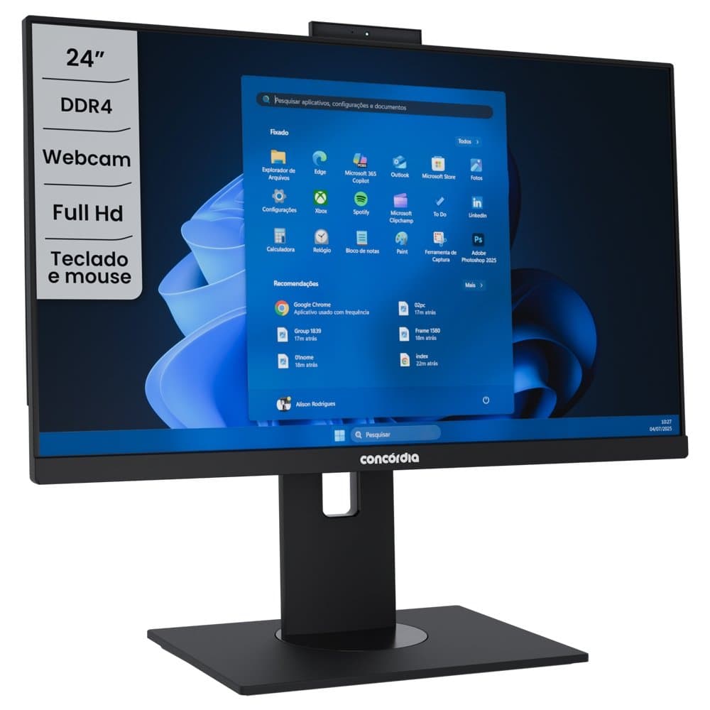 Vale a pena: All In One Concórdia Core I3 10100 4gb Ddr4 SSD 120GB 23,8 Full Hd Webcam Wifi Freedos Preto