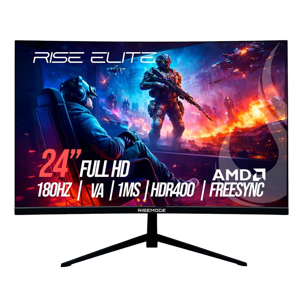 Vale a pena: Monitor Gamer Curvo Rise Mode Prime 24, Full HD, 180Hz, 1ms, IPS, FreeSync, HDR 400, HDMI e VGA, Preto - RM...