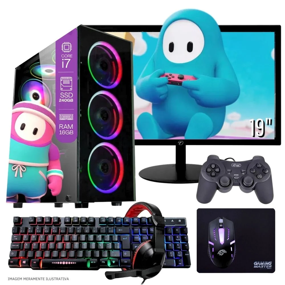 Vale a pena: PC Gamer Completo Balão.info Intel Core I7 SSD 240GB 16gb Teclado Mouse Joystick Mouse Pad E Headset Gamer...