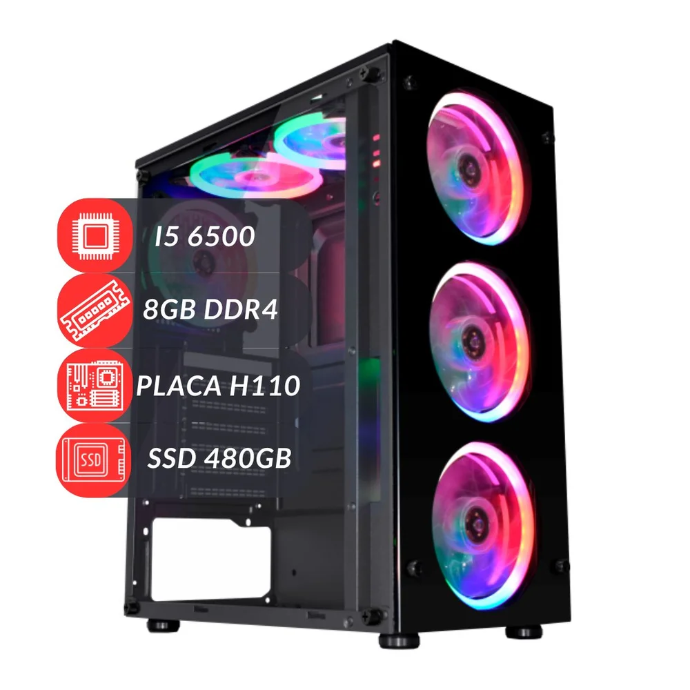 Vale a pena: PC Gamer Com Fans RGB i5 6500 Placa H110 8GB Ddr4 SSD 480GB Fonte 500w