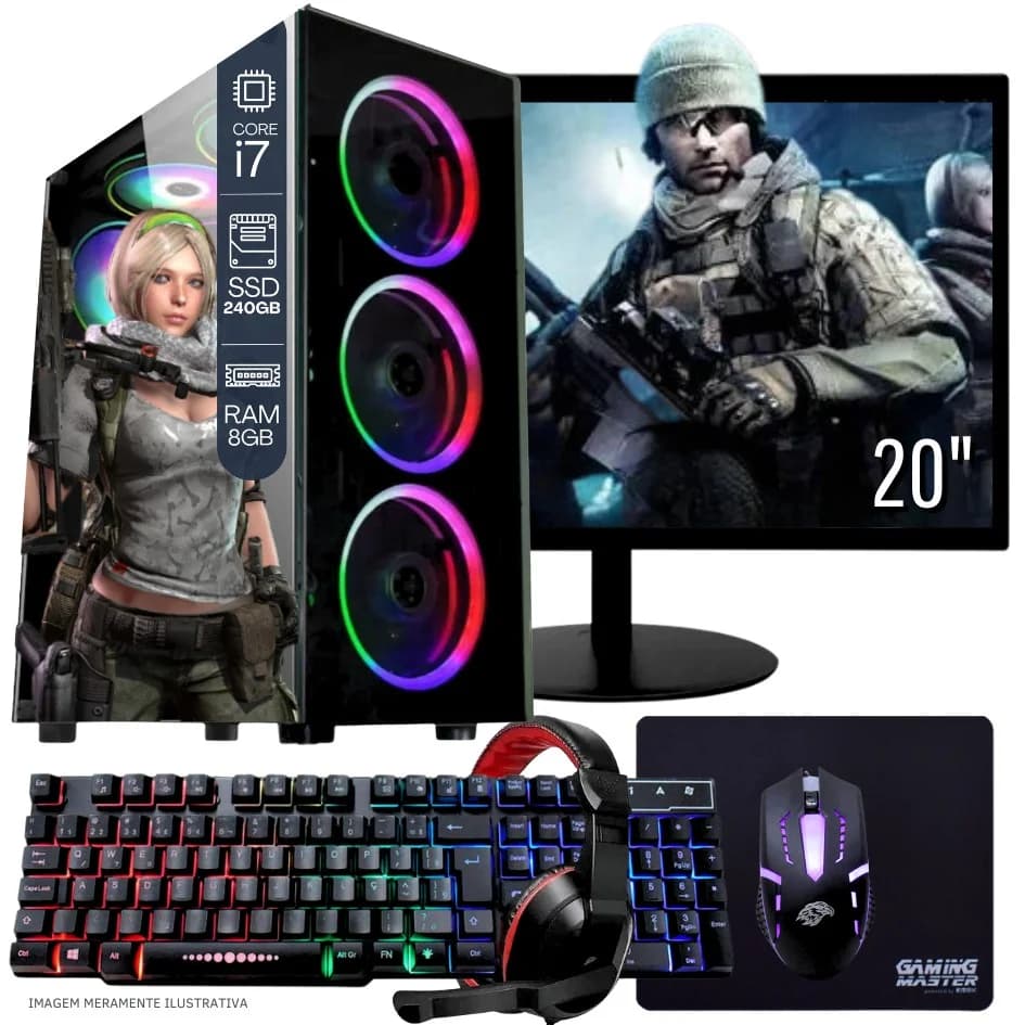 Vale a pena: Gamer Completo Balão.info Intel Core I7 SSD 240GB 8GB Teclado Mouse Mouse Pad E Headset Gamer Monitor 20 WI...