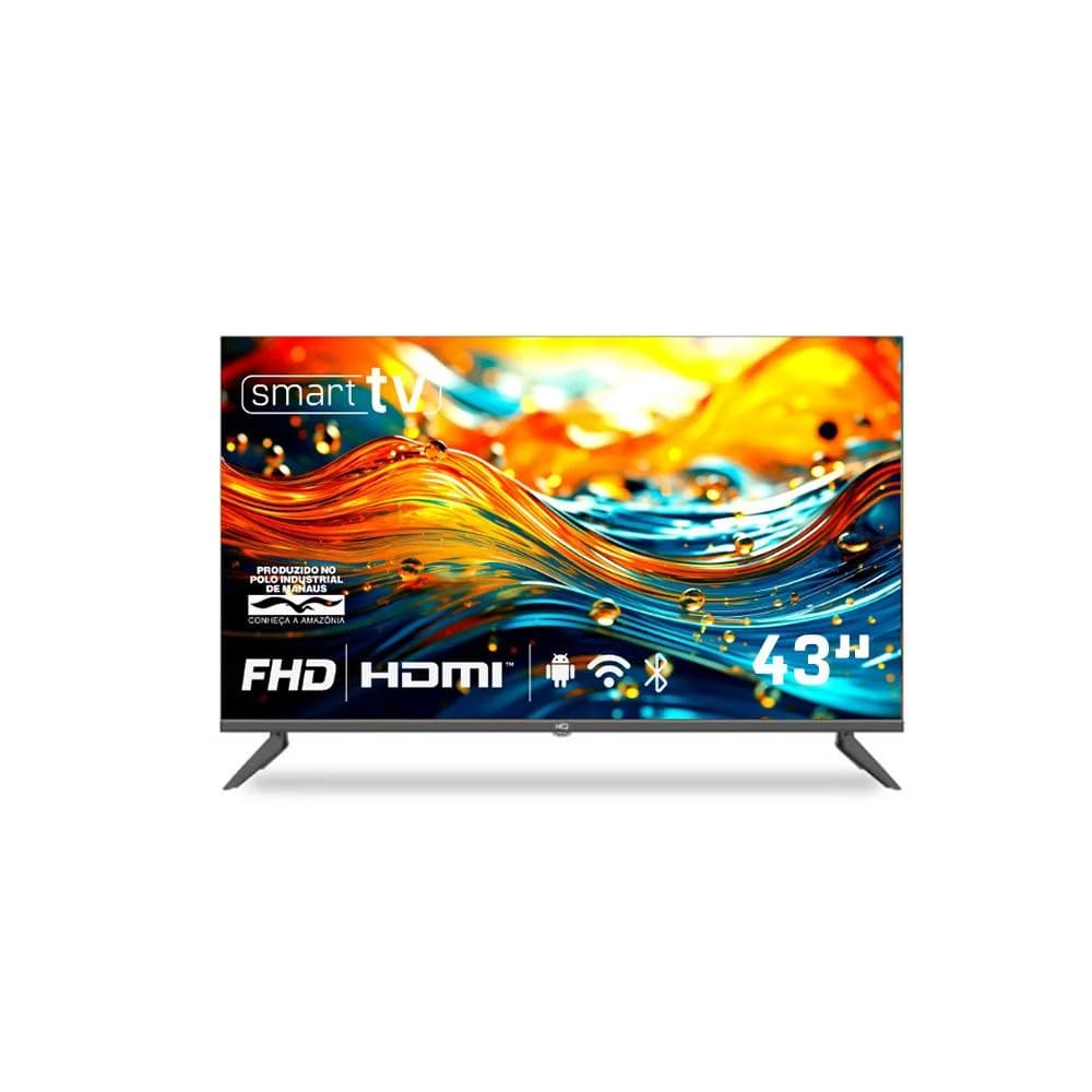 Vale a pena: Smart Tv 43 Polegadas Hq Full HD, 3 HDMI, 2 USB, Bluetooth, Wifi, Tela Sem Bordas, Android 12, Design Slim...