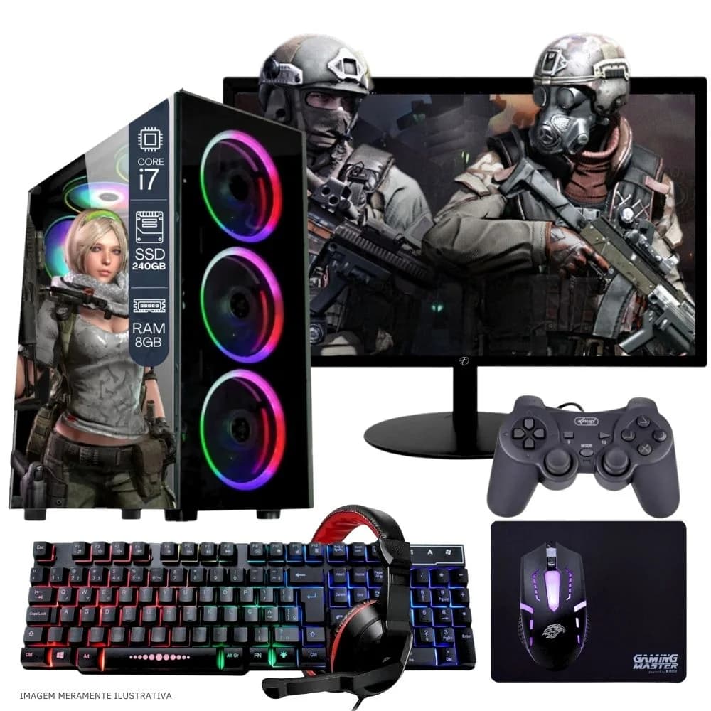 Vale a pena: PC Gamer Completo Balão.info Intel Core I7 SSD 240GB 8GB Teclado Mouse Mouse Pad E Headset Gamer Joystick M...