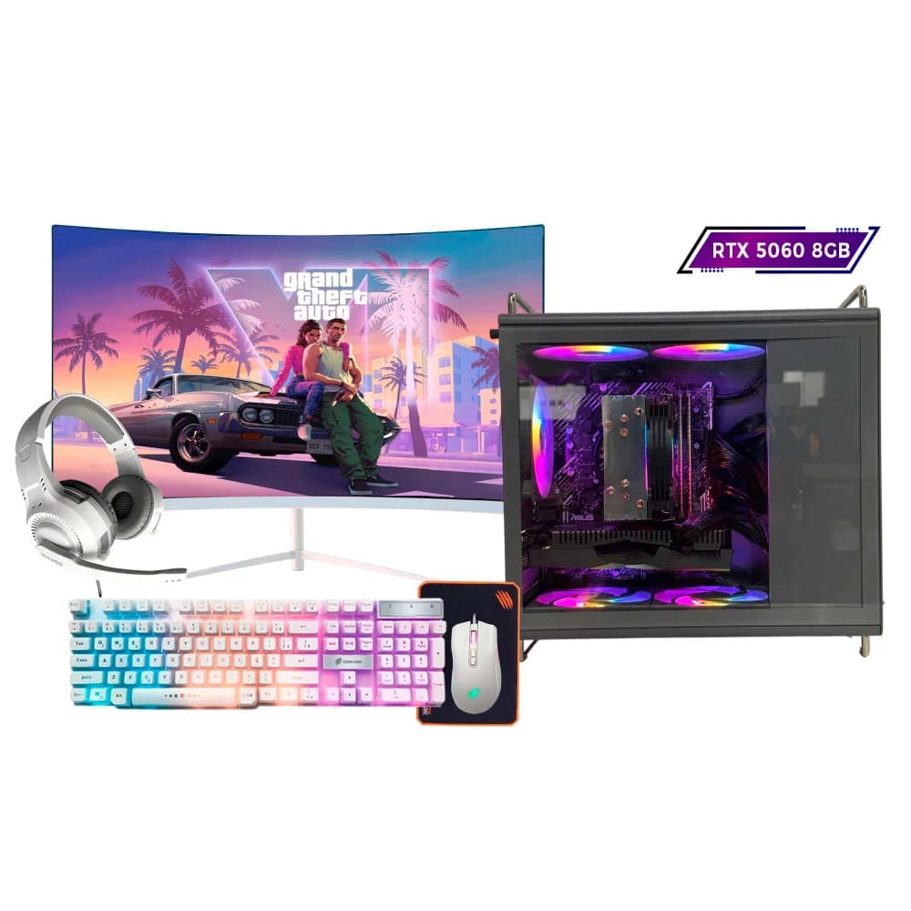 Vale a pena: Gamer Intel i9 11ª 64gb Ram, SSD 2TB, RTX 5060 8GB, Monitor 23 Curvo Branco, Gabinete Tiny Pro Cinza