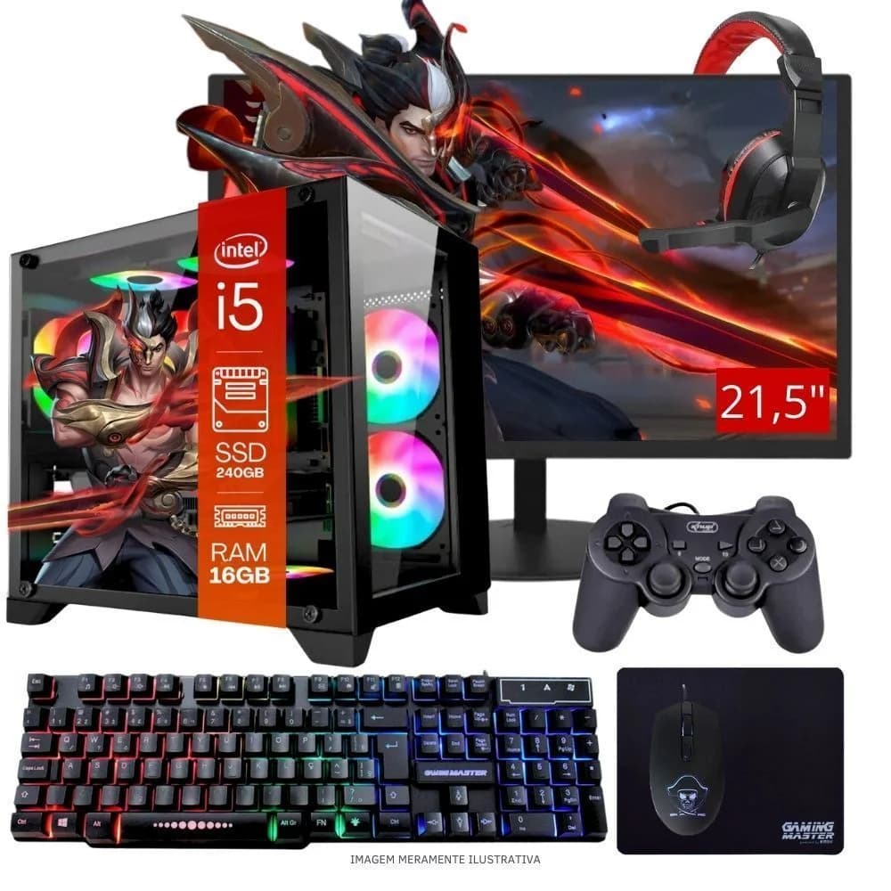 Vale a pena: PC Gamer Completo Balão.info Core i5 SSD 240GB 16gb WINDOWS 10 Pro Trial + Teclado/mouse + Mouse Pad + Head...