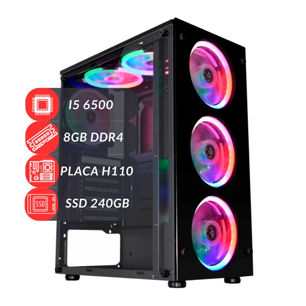 Vale a pena: PC Gamer Com Fans RGB i5 6500 Placa H110 8GB Ddr4 SSD 240GB 500w