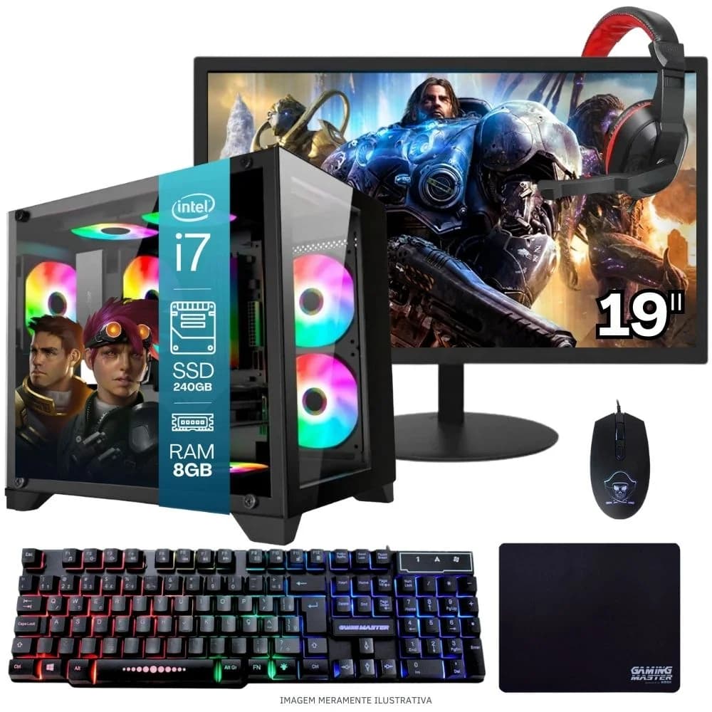 Vale a pena: PC Gamer Completo Balão.info Intel Core I7 SSD 480GB 16gb Gabinete Aquário Teclado Mouse Mouse Pad E Headse...