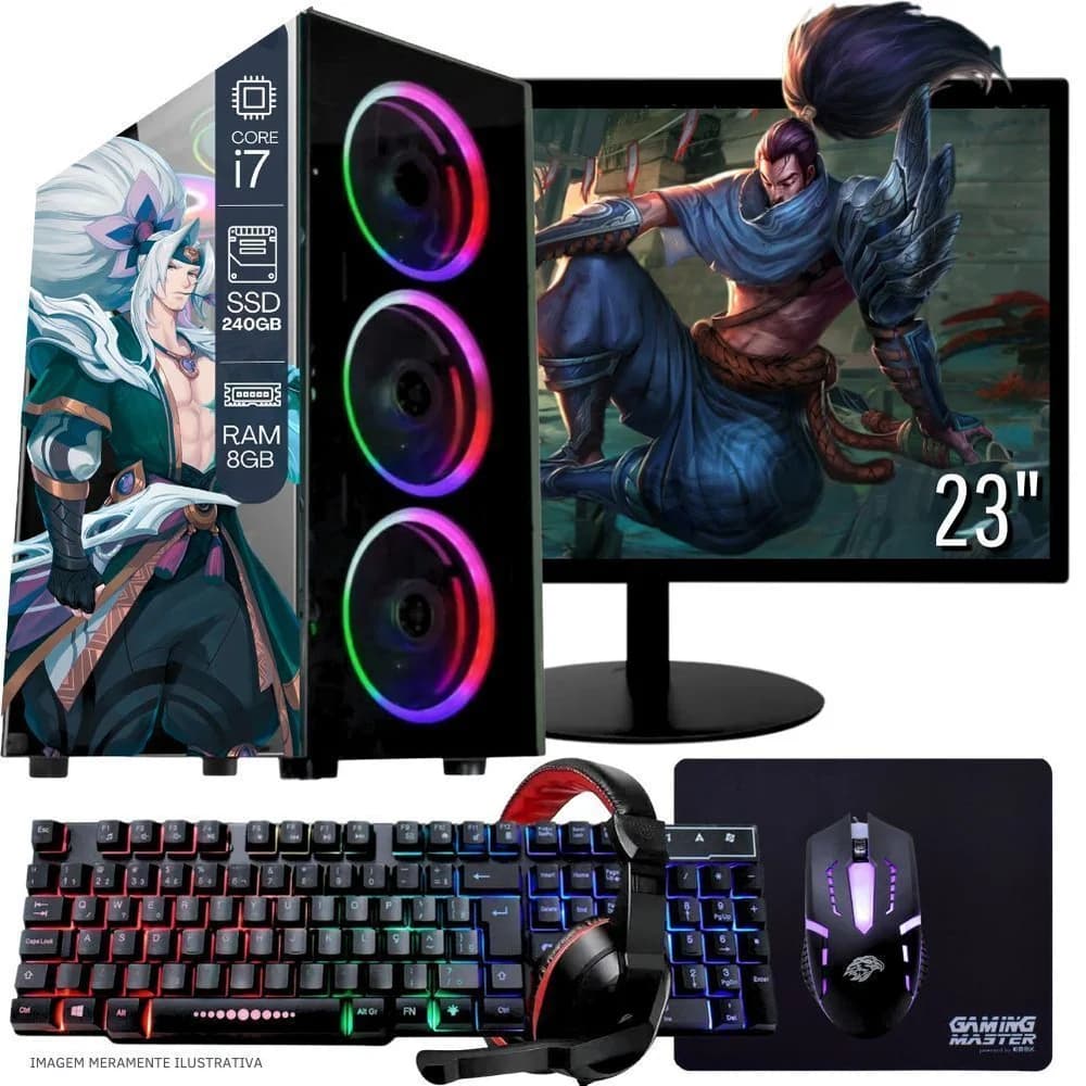 Vale a pena: PC Gamer Completo Balão.info Intel Core i7 SSD 240GB 8GB Teclado Mouse Mouse Pad E Headset Gamer Monitor 23...