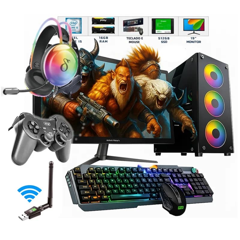 Vale a pena: PC Completo i5 3.4ghz 16gb SSD480GB Monitor 19, Teclado Mouse Joystick Headset E Adaptador Wifi