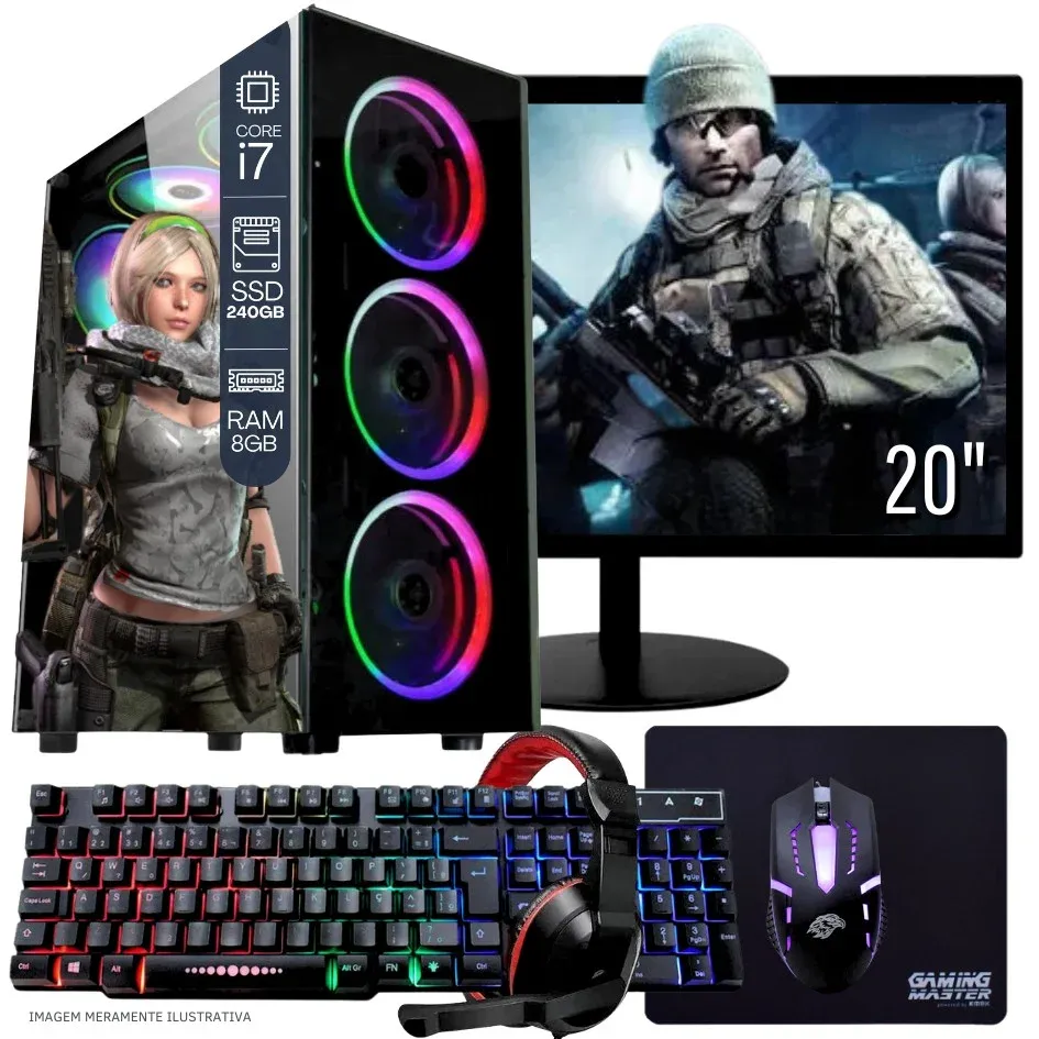 Vale a pena: Gamer Completo Balão.info Intel Core I7 SSD 240GB 8GB Teclado Mouse Mouse Pad E Headset Gamer Monitor 20 WI...