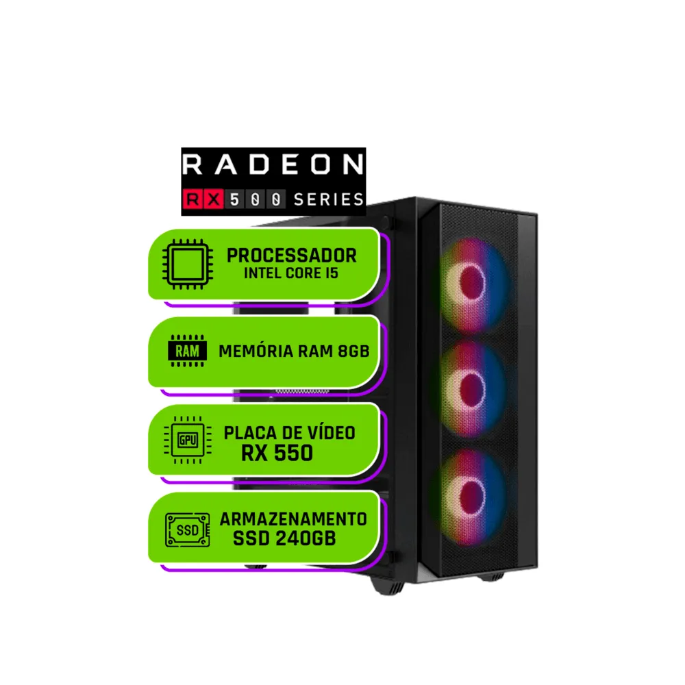 Vale a pena: PC Gamer Balão.info Intel Core I5 3470, Radeon Rx 550 4gb, Memoria 8GB Ddr3, SSD 240GB