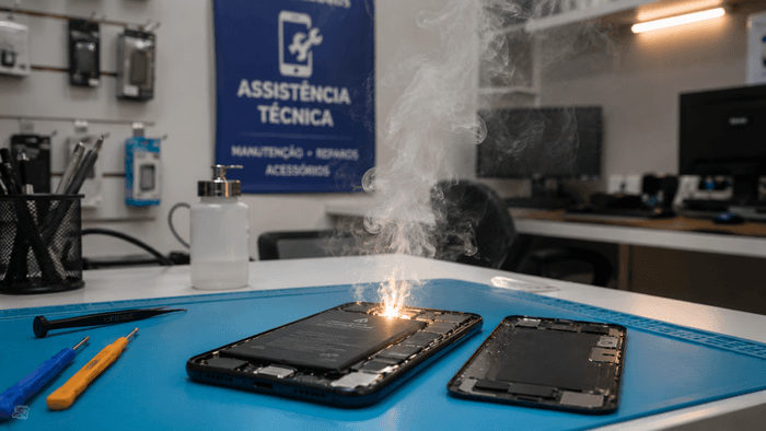 Celular danificado explode e deixa técnico ferido; veja vídeo