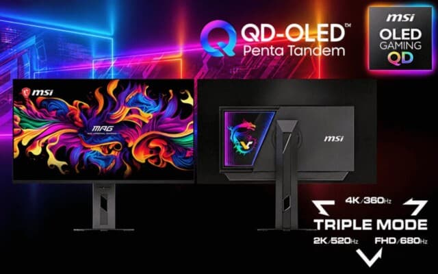 Novo monitor MSI alterna entre 4K 360 Hz, 2K 520 Hz e Full HD 680 Hz