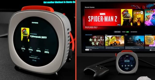 Mini PC misterioso com Ryzen AI 9 365 combina Windows, Bazzite e tela touch circular