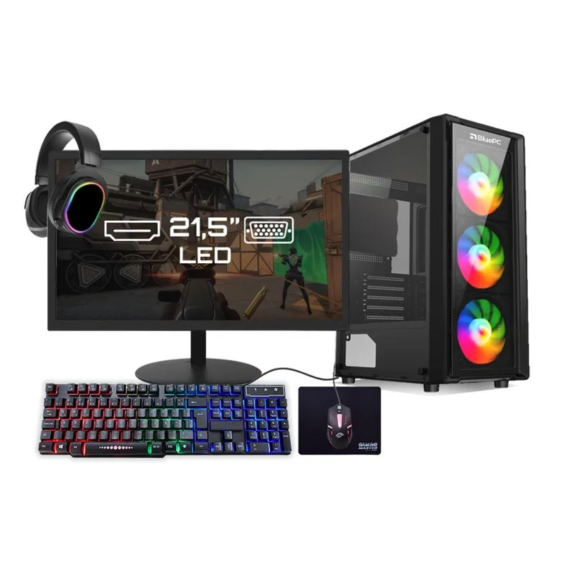 PC Gamer Completo Bluepc Amd Ryzen 7 8700g 8GB Ddr5 SSD 480GB Vega 8 Monitor 21" - Kit Gamer Teclado Mouse Headset