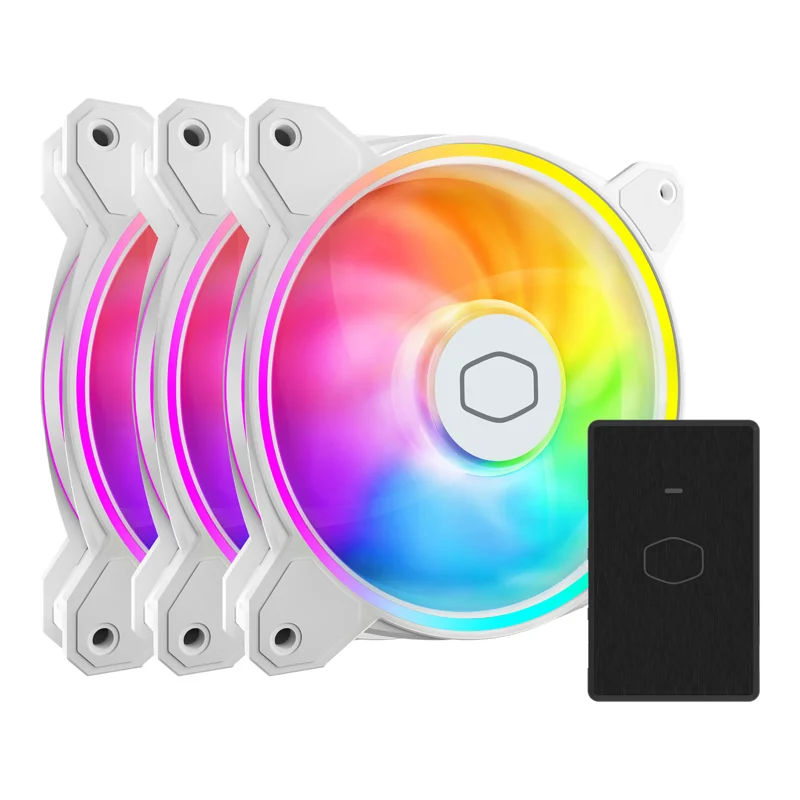 Kit Ventoinhas para Gabinete Cooler Master MasterFan MF120 Halo2 3in1, 120mm, Iluminação RGB, Branco - MFL-B2DW-213P2-R2