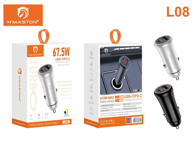 Fonte Veicular Usb/usb-c Hmaston L08 67.5W