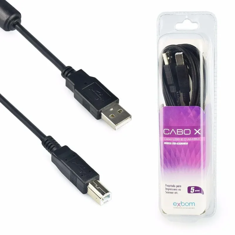 Cabo USB de Impressora 2.0 Exbom 5 metros