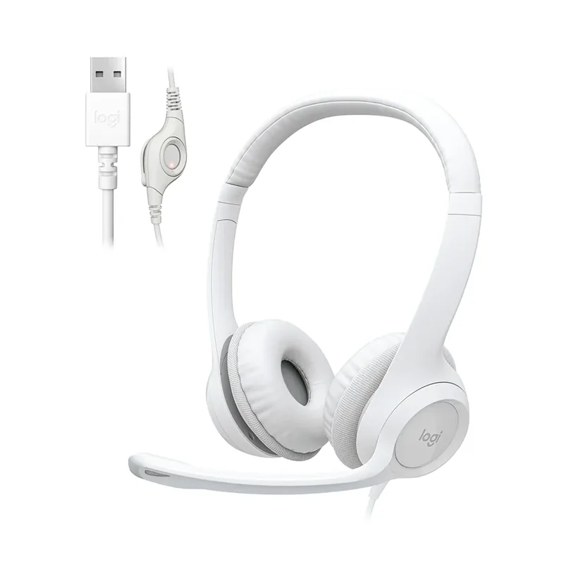 Headset com fio Logitech H390, C/ Microfone, Conexão USB - Branco