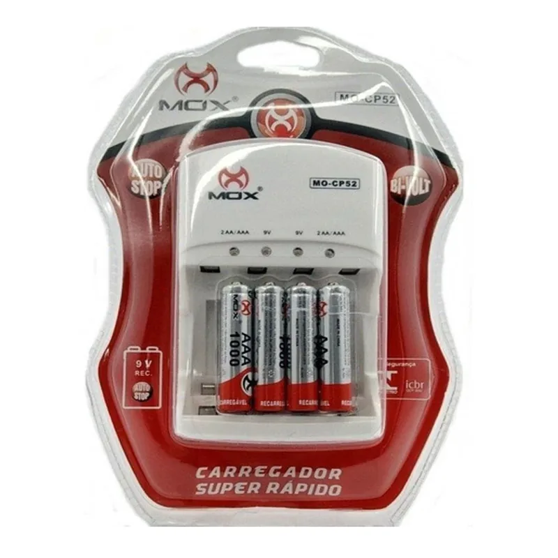 Carregador Com 4 Pilhas Aaa Mox Mo Cp52