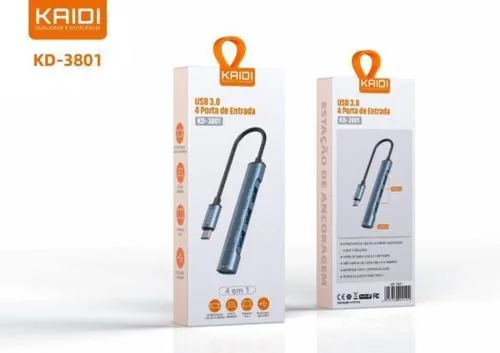 Hub Usb Type-C 4 Portas Usb 3.0/2.0 5Gbps Kaidi KD 3801