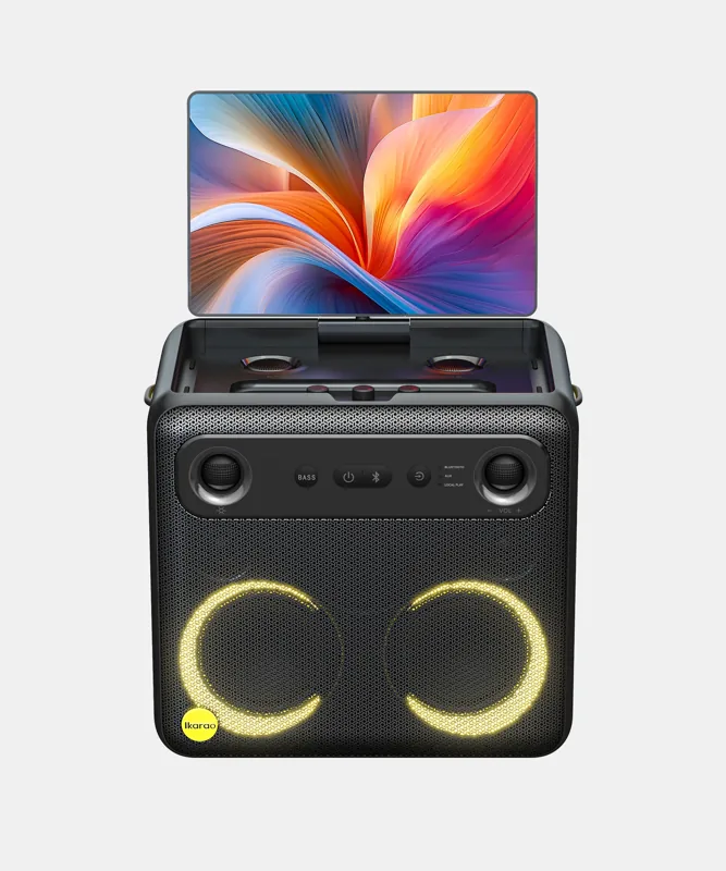 Caixa De Som Karaokê Icarao Joog Break X2 600w Tela 10,1 Com 2 Microfones
