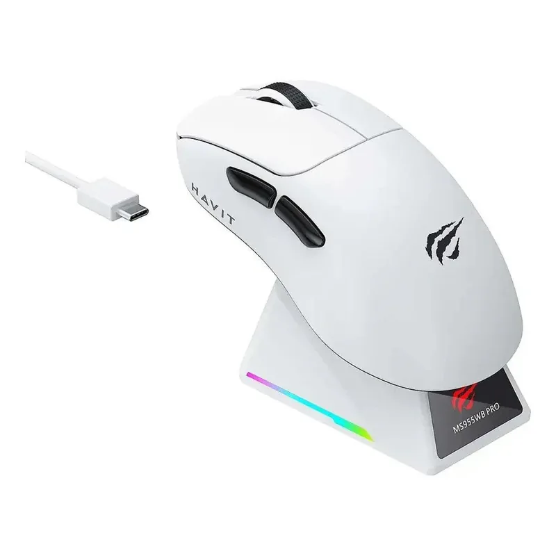 Mouse Gamer Havit MS955WB USB C Wireless C/Base de Carregamento Branco