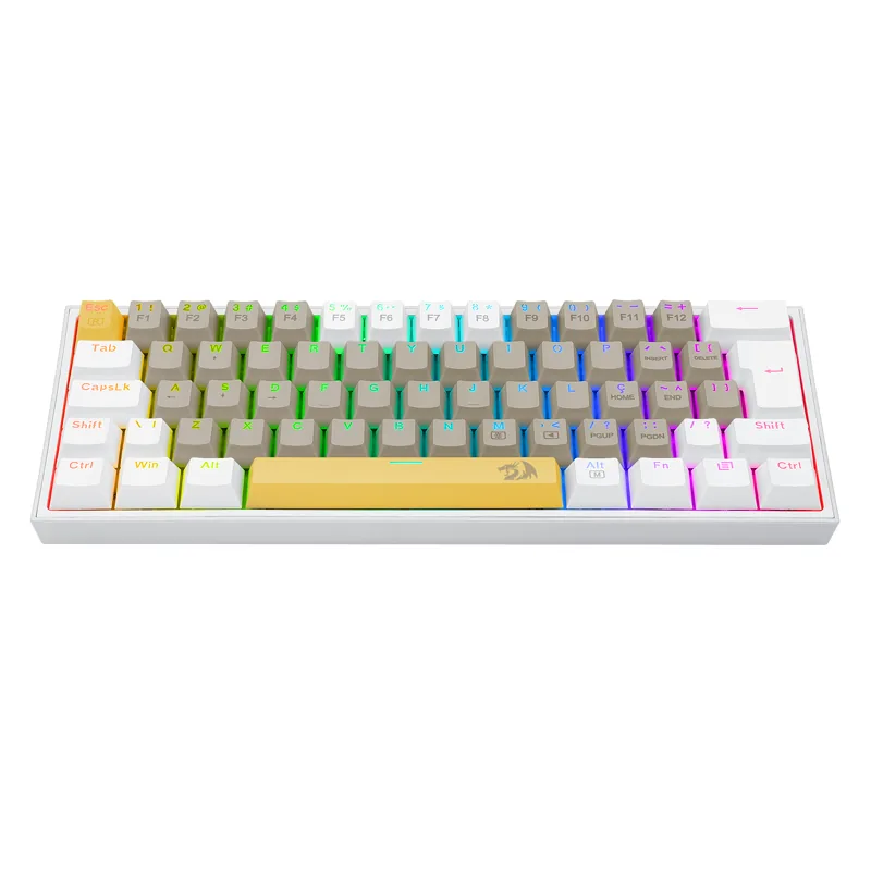 Teclado Mecânico Redragon Fizz Rainbow Cinza Branco Switch Marrom